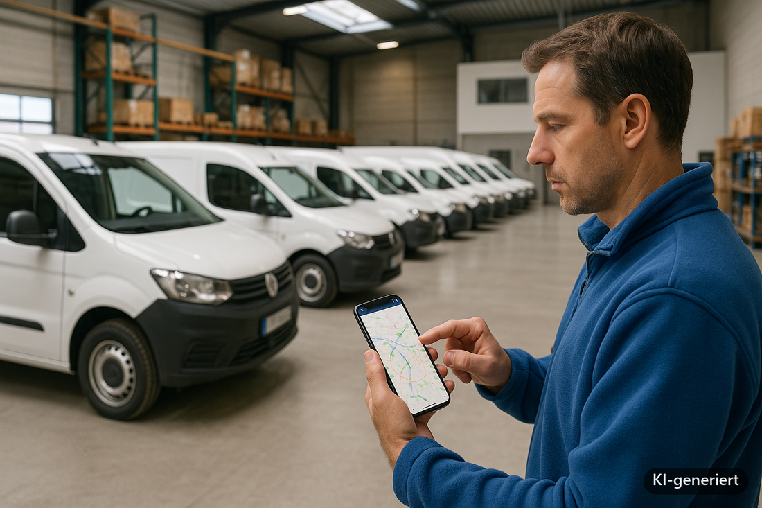 GPS-Tracking Handwerksbetrieb: Fuhrpark mit 12 Fahrzeugen digitalisieren (KI-generiertes Symbolbild)